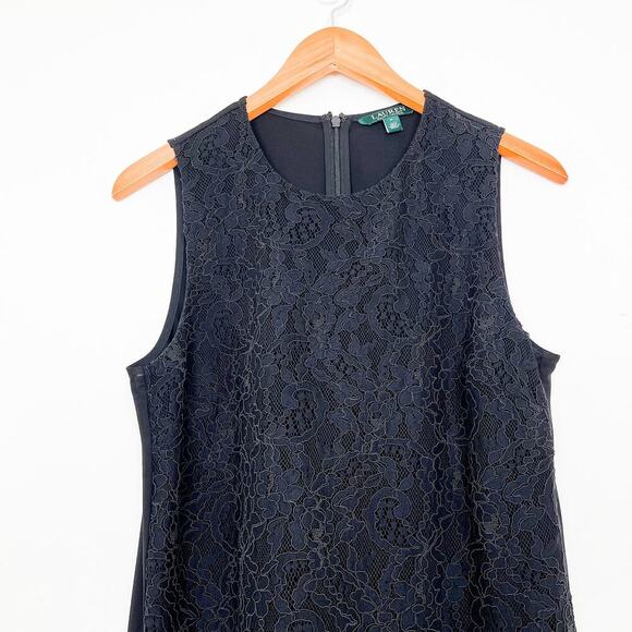 Lauren Ralph Lauren Black Lace‎ Sleeveless Top Sz M Classic Basic - Picture 2 of 6